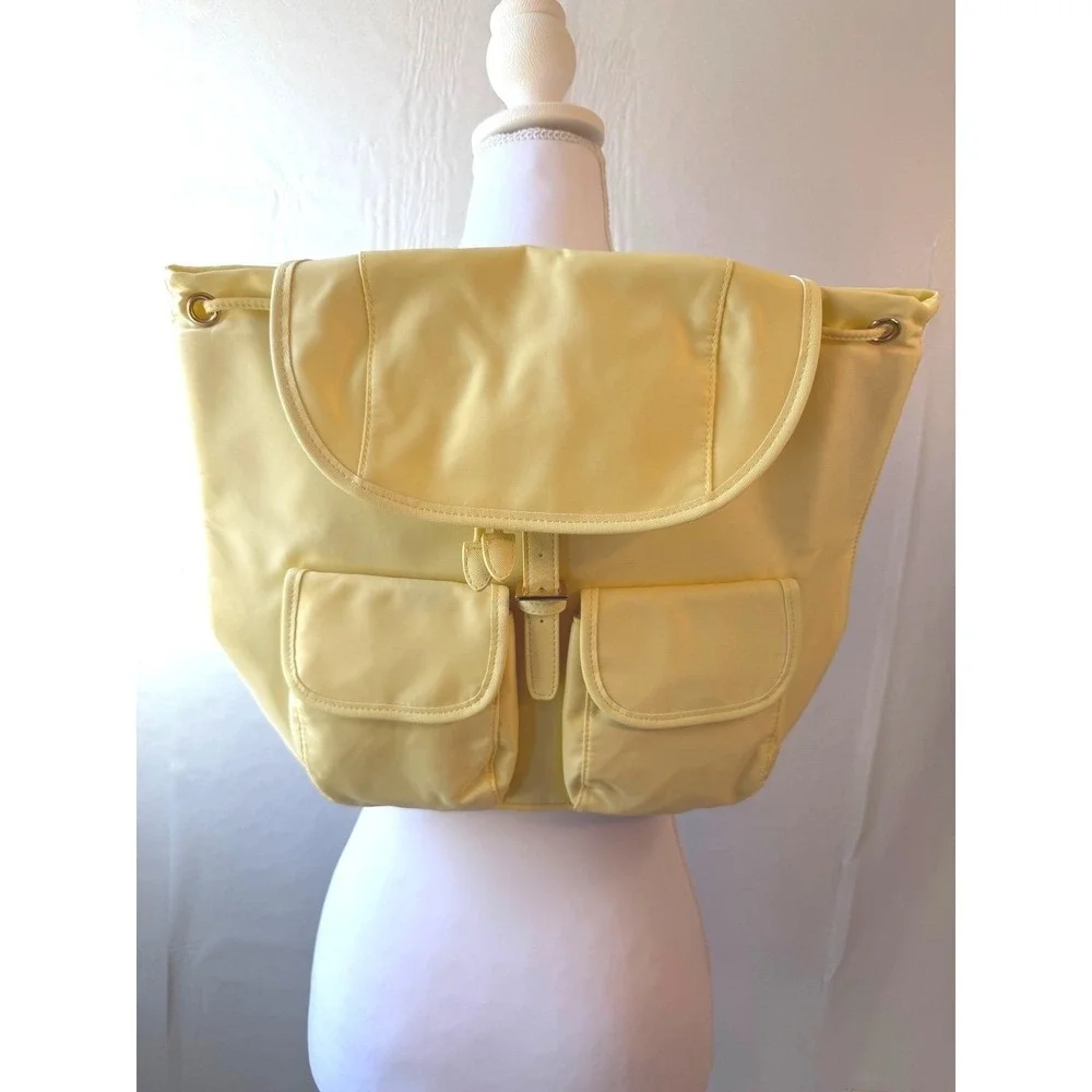 Year of Ours Nylon Backpack Pale Yellow Drawstring Buckle Flap OS NWT